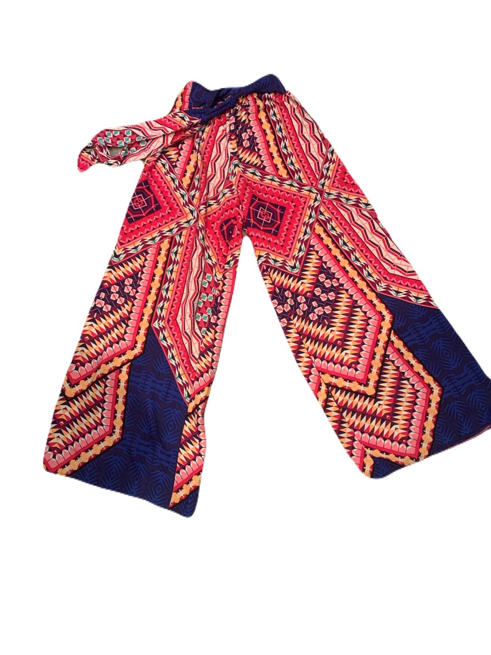 Printed Wide-Leg Palazzo Pants in Coral & Navy